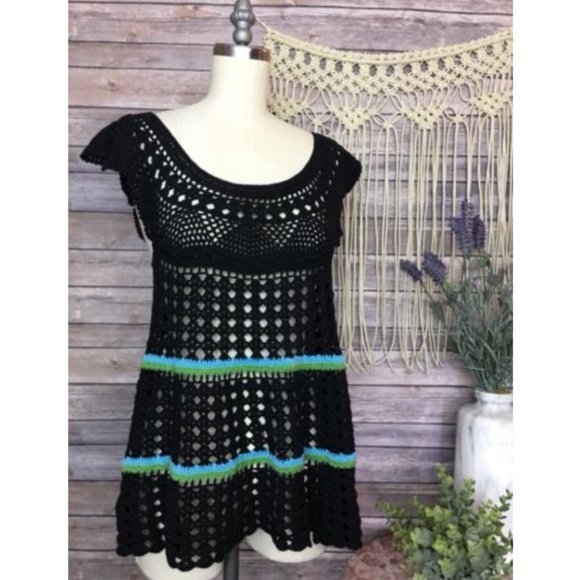Free People Tops - Free People Black Crochet Knit Gypsy Sleeve Boho
